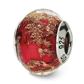 Sterling Silver Red/Gold Italian Murano Bead Charm hide-image