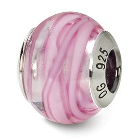 Sterling Silver Pink/White Italian Murano Bead Charm hide-image