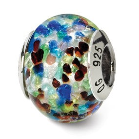 Sterling Silver Silver/Blue/Red Italian Murano Bead Charm hide-image