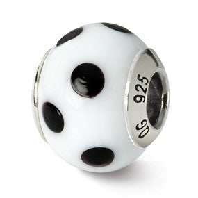 Sterling Silver White/Black Italian Murano Bead Charm hide-image