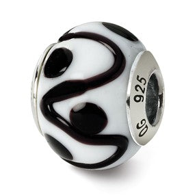 Sterling Silver White/Black Italian Murano Bead Charm hide-image