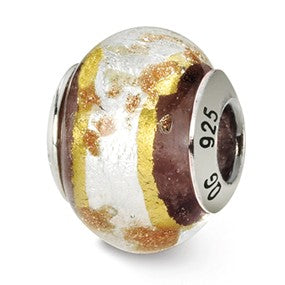 Sterling Silver White/Gold/Brown Italian Murano Bead Charm hide-image