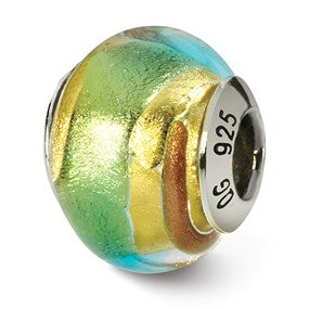 Sterling Silver Yellow/Gold/Green Italian Murano Bead Charm hide-image