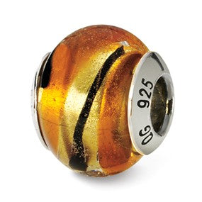 Sterling Silver Yellow/Gold/Black Italian Murano Bead Charm hide-image