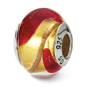 Sterling Silver Yellow/Gold/Brown Red Italian Murano Bead Charm hide-image