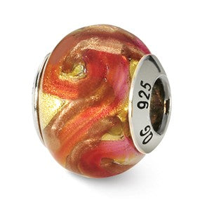 Sterling Silver Yellow/Red/Orange Italian Murano Bead Charm hide-image