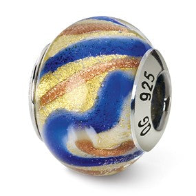 Sterling Silver Yellow/Gold/Blue Italian Murano Bead Charm hide-image