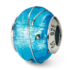 Sterling Silver Blue/Silver Italian Murano Bead Charm hide-image