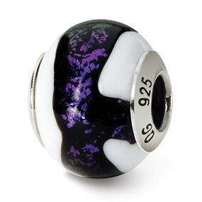 Sterling Silver Black/Purple/White Italian Murano Bead Charm hide-image