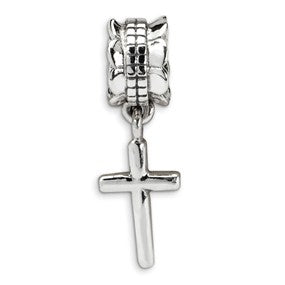 Sterling Silver Plain Cross Dangle Bead Charm hide-image