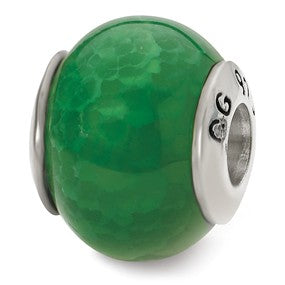 Sterling Silver Green Cracked Agate Stone Bead Charm hide-image