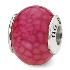 Sterling Silver Fuschia Cracked Agate Stone Bead Charm hide-image