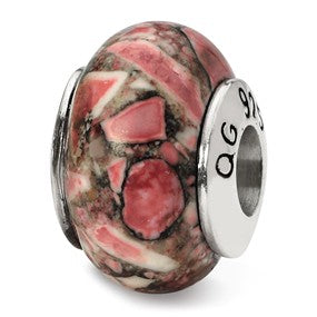 Sterling Silver Red Mosaic Magnesite Stone Bead Charm hide-image