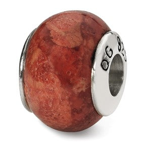 Sterling Silver Bamboo Coral Stone Bead Charm hide-image