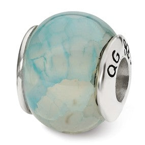 Sterling Silver Light Blue Cracked Agate Stone Bead Charm hide-image