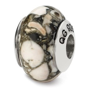 Sterling Silver White Mosaic Magnesite Stone Bead Charm hide-image