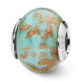 Sterling Silver Lt. Blue/Gold Italian Murano Bead Charm hide-image