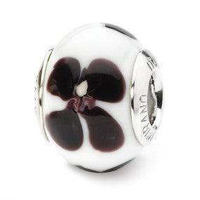 Sterling Silver White/Black Flower Italian Murano Bead Charm hide-image