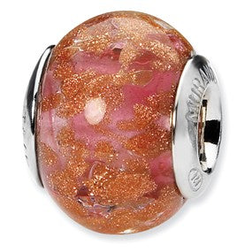 Sterling Silver Pink/Gold Italian Murano Bead Charm hide-image