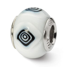 Sterling Silver White/Black Italian Murano Bead Charm hide-image