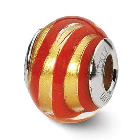 Sterling Silver Gold/Red Italian Murano Bead Charm hide-image