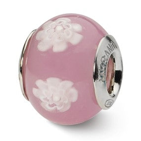 Sterling Silver Pink/White Italian Murano Bead Charm hide-image