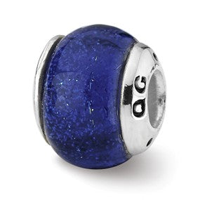 Sterling Silver Blue Dichroic Glass Bead Charm hide-image