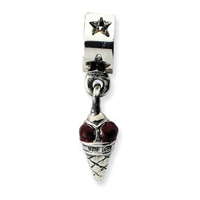 Sterling Silver Enameled Ice Cream Cone Dangle Bead Charm hide-image