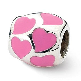 Sterling Silver Pink Enameled Hearts Bead Charm hide-image