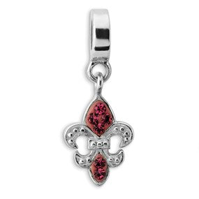 Sterling Silver Red Swarovski Elements Fleur De Lis Dangle Bead Charm hide-image