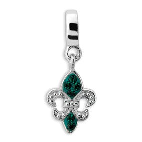 Sterling Silver Green Swarovski Elements Fleur De Lis Dangle Be Charm hide-image