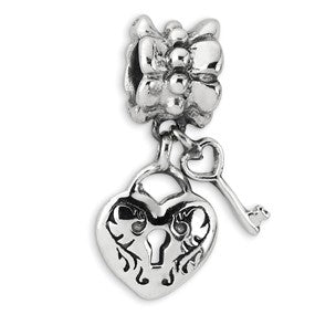 Sterling Silver Heart & Key Dangle Bead Charm hide-image