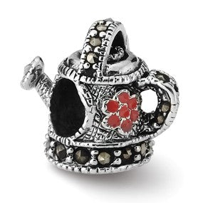 Sterling Silver Enameled Marcasite Watering Can Bead Charm hide-image