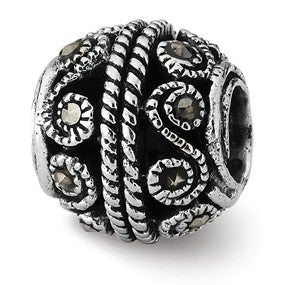 Sterling Silver Marcasite Bali Bead Charm hide-image