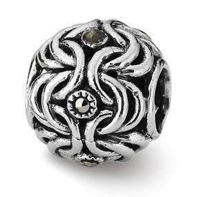 Sterling Silver Marcasite Bali Bead Charm hide-image