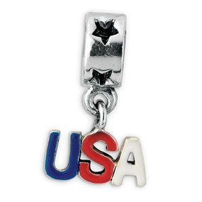 Sterling Silver Enameled USA Dangle Bead Charm hide-image