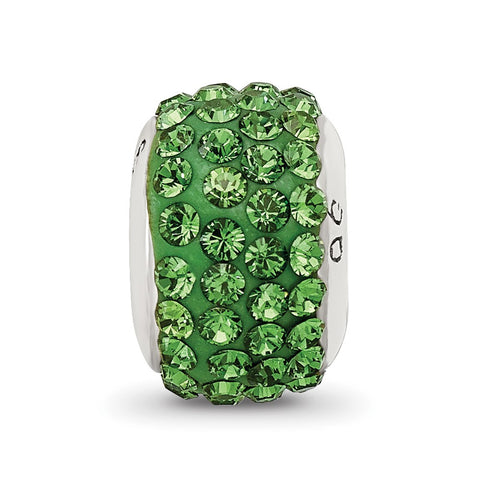 Green Full Swarovski Crystal Charm Bead in Sterling Silver