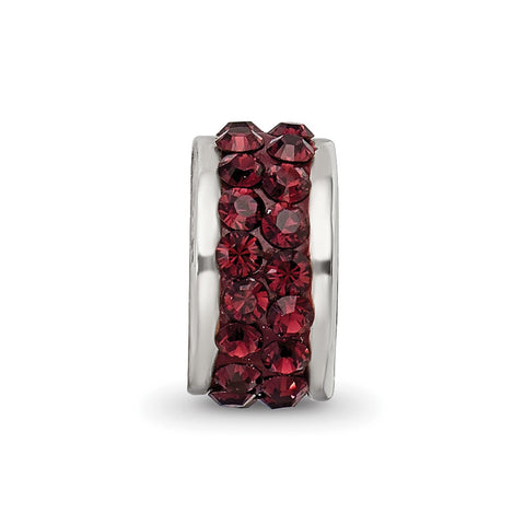 Crimson Double Row Swarovski Crystal Charm Bead in Sterling Silver