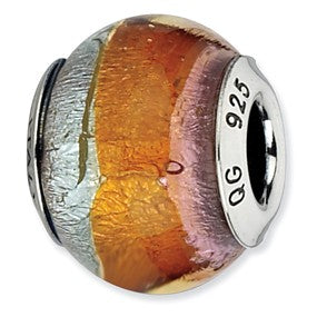 Sterling Silver Pink/Orange/Silver Italian Murano Bead Charm hide-image