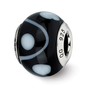 Sterling Silver Black & White Italian Murano Glass Bead Charm hide-image