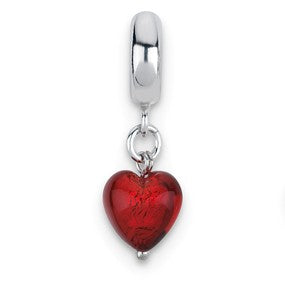 Sterling Silver Red Heart Italian Murano Dangle Bead Charm hide-image