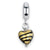 Heart Gold/Black Stripes Italian Murano Dangle Charm in Sterling Silver