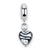 Grey w/Blk Stripe Ital. Murano Charm Dangle Bead in Sterling Silver