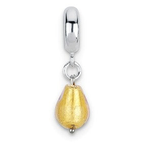 Sterling Silver Gold Italian Murano Dangle Bead Charm hide-image