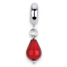 Sterling Silver Red Italian Murano Glass Dangle Bead Charm hide-image