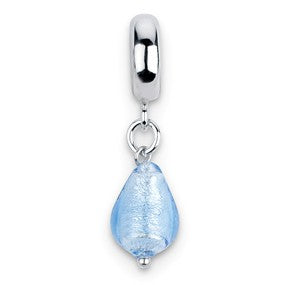 Sterling Silver Light Blue Italian Murano Dangle Bead Charm hide-image