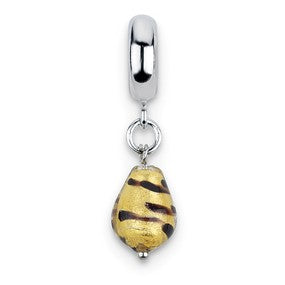 Sterling Silver Yellow w/Black Italian Murano Dangle Bead Charm hide-image