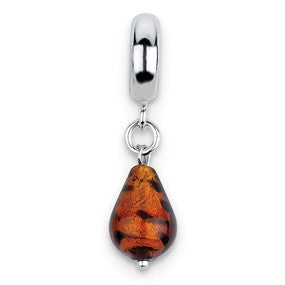 Sterling Silver Sunset w/Black Spots Italian Murano Dangle Bead Charm hide-image