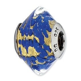 Sterling Silver Blue/Yellow Italian Murano Glass Bead Charm hide-image