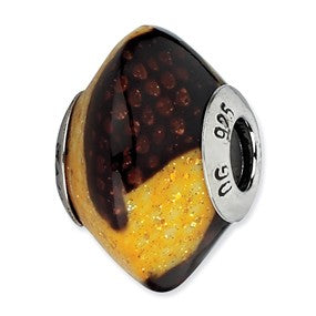 Sterling Silver Brown/Yellow Glitter Overlay Glass Bead Charm hide-image